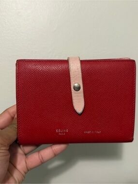 Celine Red Wallet with Pink Strap